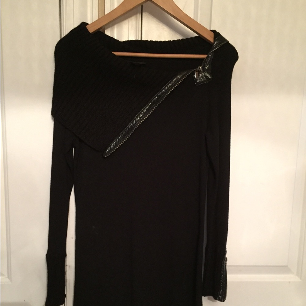 COPY - Black knitted pantent leather trim dress